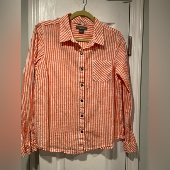 Natural Reflections Size M Cotton Coral White Striped Textured Button Down Shirt - Picture 1 of 10